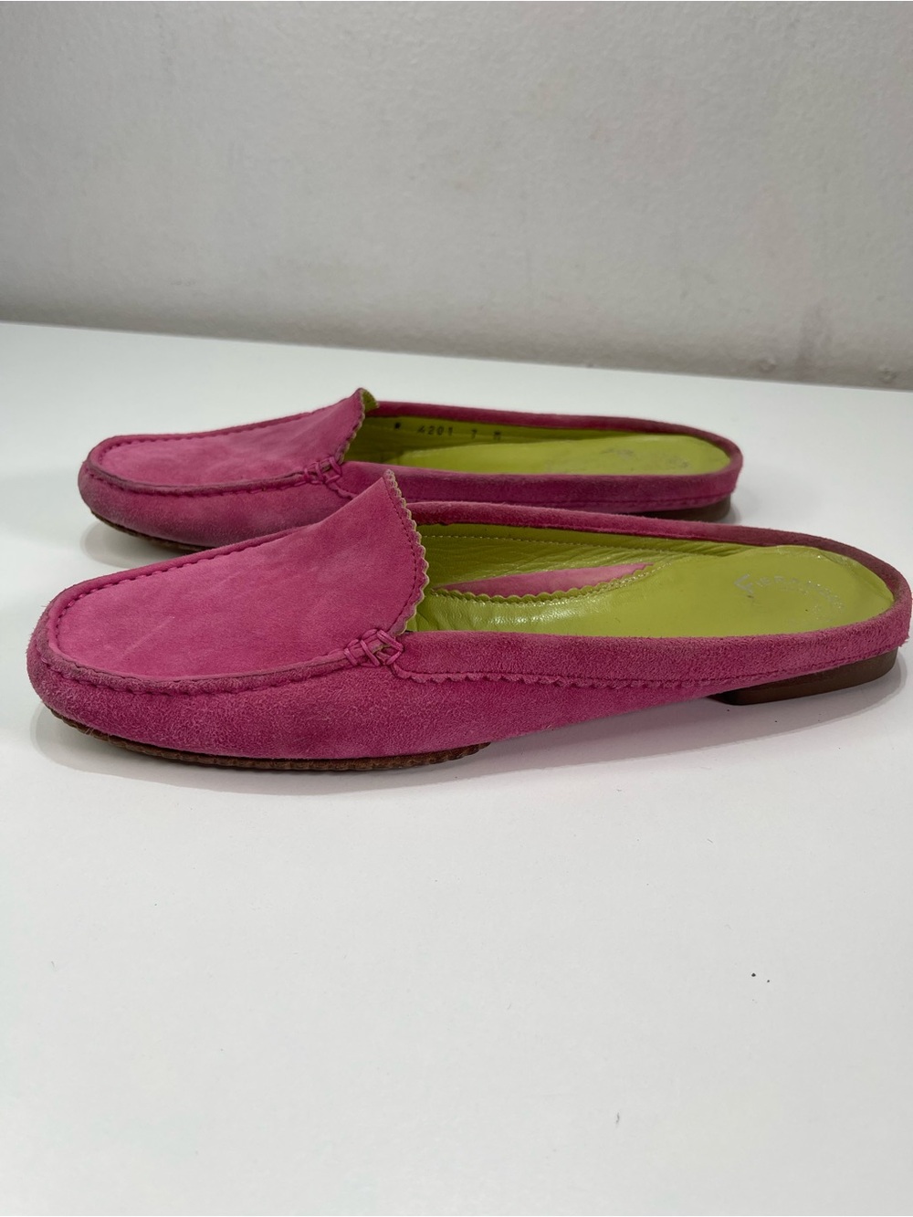 FIERAMOSCA & CO. Pink Slip On Loafers Suede Mules Women 7 M Boho Fairy Garden